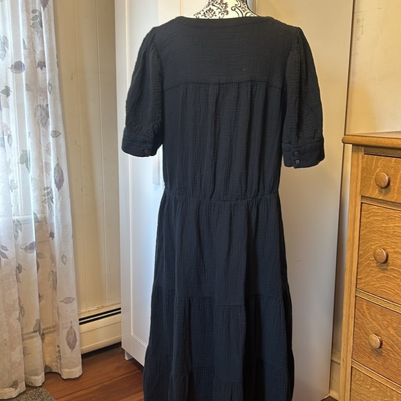 Madewell Lightspun Button-front Tiered Black Midi Dress Size 16 - Picture 9 of 12